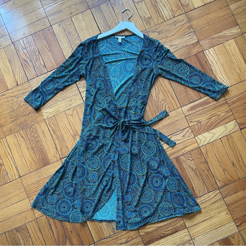 Wrap Dress Modern Psychedelic London Times Rayon / Size 10